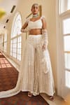 Buy_Mani Bhatia_White Organza Embroidery Pearl Sweetheart Astral Bloom Blouse And Sharara Set _at_Aza_Fashions