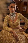 Mani Bhatia_Gold Net Embroidery Cutdana Sweetheart Neck Cosmic Mirage Lehenga Set _Online_at_Aza_Fashions