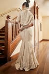 Shop_Mani Bhatia_Ivory Crepe Embroidery Pearls Open Neck Callista Jacket And Lehenga Set _at_Aza_Fashions