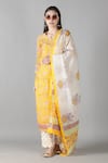 Buy_Sheeshakari_Yellow Silk Embroidered Mirror Notched Kurta Pant Set _at_Aza_Fashions