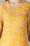 Sheeshakari_Yellow Silk Embroidered Mirror Notched Kurta Pant Set _at_Aza_Fashions