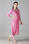 Shop_Sheeshakari_Pink Silk Embroidered Mirror Notched Sheeshakari Kurta Pant Set _Online_at_Aza_Fashions