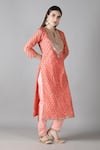 Shop_Sheeshakari_Pink Silk Embroidered Mirror Notched Sheeshakari And Gota Patti Kurta Pant Set _Online_at_Aza_Fashions