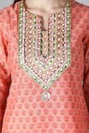 Sheeshakari_Pink Silk Embroidered Mirror Notched Sheeshakari And Gota Patti Kurta Pant Set _at_Aza_Fashions