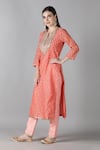 Shop_Sheeshakari_Pink Silk Embroidered Mirror Notched Sheeshakari And Gota Patti Kurta Pant Set 