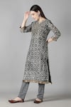 Sheeshakari_Grey Silk Embroidered Mirror Notched And Resham Kurta Pant Set _Online_at_Aza_Fashions