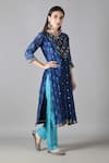 Shop_Sheeshakari_Blue Silk Embroidered Mirror Notched And Resham Kurta Pant Set _Online_at_Aza_Fashions