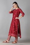 Buy_Sheeshakari_Red Silk Embroidered Mirror Notched And Zari Kurta Pant Set _Online_at_Aza_Fashions