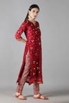 Shop_Sheeshakari_Red Silk Embroidered Mirror Notched And Zari Kurta Pant Set _Online_at_Aza_Fashions