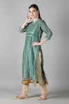 Buy_Sheeshakari_Green Silk Embroidered Mirror Notched And Tikki Kurta Pant Set _Online_at_Aza_Fashions