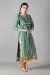 Shop_Sheeshakari_Green Silk Embroidered Mirror Notched And Tikki Kurta Pant Set _Online_at_Aza_Fashions