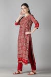 Buy_Sheeshakari_Red Silk Embroidered Mirror Notched And Zari Kurta Pant Set _Online_at_Aza_Fashions