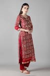 Shop_Sheeshakari_Red Silk Embroidered Mirror Notched And Zari Kurta Pant Set _Online_at_Aza_Fashions