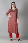 Buy_Sheeshakari_Red Silk Embroidered Mirror Notched And Zari Kurta Pant Set _at_Aza_Fashions