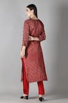 Shop_Sheeshakari_Red Silk Embroidered Mirror Notched And Zari Kurta Pant Set _at_Aza_Fashions