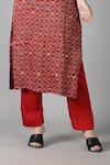 Sheeshakari_Red Silk Embroidered Mirror Notched And Zari Kurta Pant Set _Online_at_Aza_Fashions