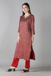 Buy_Sheeshakari_Red Silk Embroidered Mirror Notched And Zari Kurta Pant Set _Online_at_Aza_Fashions