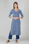 Buy_Sheeshakari_Blue Silk Embroidered Mirror Notched Sequin Kurta _at_Aza_Fashions