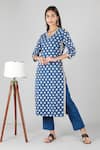 Sheeshakari_Blue Silk Embroidered Mirror Notched Sequin Kurta _at_Aza_Fashions