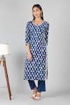 Buy_Sheeshakari_Blue Silk Printed Tiger Notched Embroidered Kurta _at_Aza_Fashions