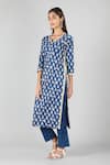 Buy_Sheeshakari_Blue Silk Printed Tiger Notched Embroidered Kurta _Online_at_Aza_Fashions