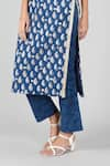 Shop_Sheeshakari_Blue Silk Printed Tiger Notched Embroidered Kurta _Online_at_Aza_Fashions