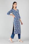 Sheeshakari_Blue Silk Printed Tiger Notched Embroidered Kurta _at_Aza_Fashions