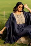 Buy_Sugandh Gupta_Blue Dupion Silk Embroidery Boho Fiore Scoop Neck Yoke Kaftan With Pant _Online_at_Aza_Fashions