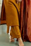 Sugandh Gupta_Yellow Dupion Silk Embroidery Gullista Glass Neck Majesty Bloom Kurta Pant Set _Online_at_Aza_Fashions