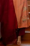 Sugandh Gupta_Peach Dupion Silk Embroidery Sharjah V Neck Dreamy Kurta Pant Set _Online_at_Aza_Fashions