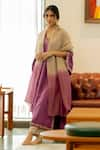 Buy_Sugandh Gupta_Purple Dupion Silk Embroidery Flora Vine V Neck Kurta Pant Set _at_Aza_Fashions