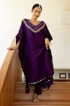 Shop_Sugandh Gupta_Purple Dupion Silk Embroidery Bahar V Neck Kaftan With Pant _at_Aza_Fashions