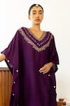 Sugandh Gupta_Purple Dupion Silk Embroidery Bahar V Neck Kaftan With Pant _Online_at_Aza_Fashions