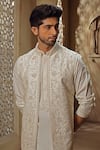 Vanshik_White Spun Silk Embroidery Floral Vine Bundi Kurta Set _Online_at_Aza_Fashions