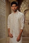 Buy_Vanshik_White Spun Silk Embroidery Floral Vine Bundi Kurta Set _Online_at_Aza_Fashions