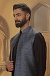 Vanshik_Blue Pashmina Silk Blend Woven Jamevar Pattern Bundi Kurta Set _Online_at_Aza_Fashions