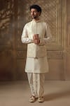 Buy_Vanshik_White And Blend Embroidery Swastik Bundi And Dhoti Pant Set _at_Aza_Fashions