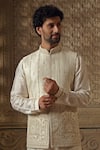 Buy_Vanshik_White And Blend Embroidery Swastik Bundi And Dhoti Pant Set _Online_at_Aza_Fashions