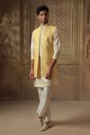 Buy_Vanshik_Yellow Raw Silk Embroidery Floral Jaal Bundi Kurta Set _at_Aza_Fashions