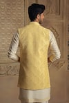 Shop_Vanshik_Yellow Raw Silk Embroidery Floral Jaal Bundi Kurta Set _at_Aza_Fashions