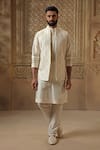 Buy_Vanshik_White Raw Silk Embroidery Floral Jaal Tonal Bundi Kurta Set _at_Aza_Fashions