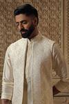 Vanshik_White Raw Silk Embroidery Floral Jaal Tonal Bundi Kurta Set _Online_at_Aza_Fashions