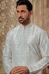 Vanshik_Green Raw Silk Embroidery Resham Kurta With Pant _Online_at_Aza_Fashions