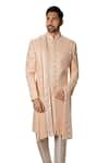 Vanshik_Pink Silk Embroidered Swarovski Floral Jaali Sherwani Pant Set _at_Aza_Fashions