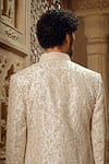 Shop_Vanshik_Off White Spun Silk Embroidered Aari Floral Vine Dori Open Sherwani Pant Set _at_Aza_Fashions