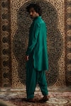 Shop_Charkhee_Emerald Green Kurta Chanderi Embroidery Zari Thread Placket Pathani Set _Online_at_Aza_Fashions