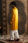 Shop_Charkhee_Yellow Kurta Modal Satin Embroidery Zari Thread Placement Set _Online_at_Aza_Fashions