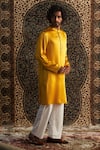 Buy_Charkhee_Yellow Kurta Modal Satin Embroidery Zari Thread Placket Set _at_Aza_Fashions