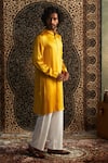 Buy_Charkhee_Yellow Kurta Modal Satin Embroidery Zari Thread Geometric Placement Set _Online_at_Aza_Fashions