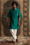 Buy_Charkhee_Emerald Green Kurta Chanderi Embroidery Zardozi Set _at_Aza_Fashions